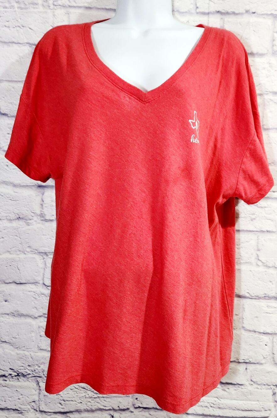 State of Mine Red V Neck Texas Graphic T-Shirt Large Lightweight Soft Stretchy